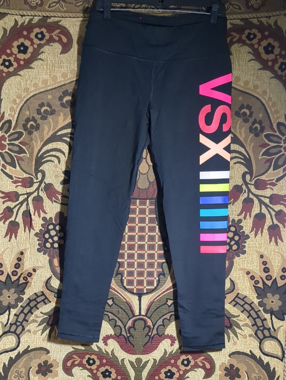 Victoria's Secret Black Leggings with Pink and Rainbow VSX Side Logo
